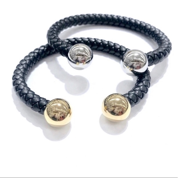 Stainless Steel Plain Ball LEATHER MEN CUFF BRAC. - Picture 1 of 8